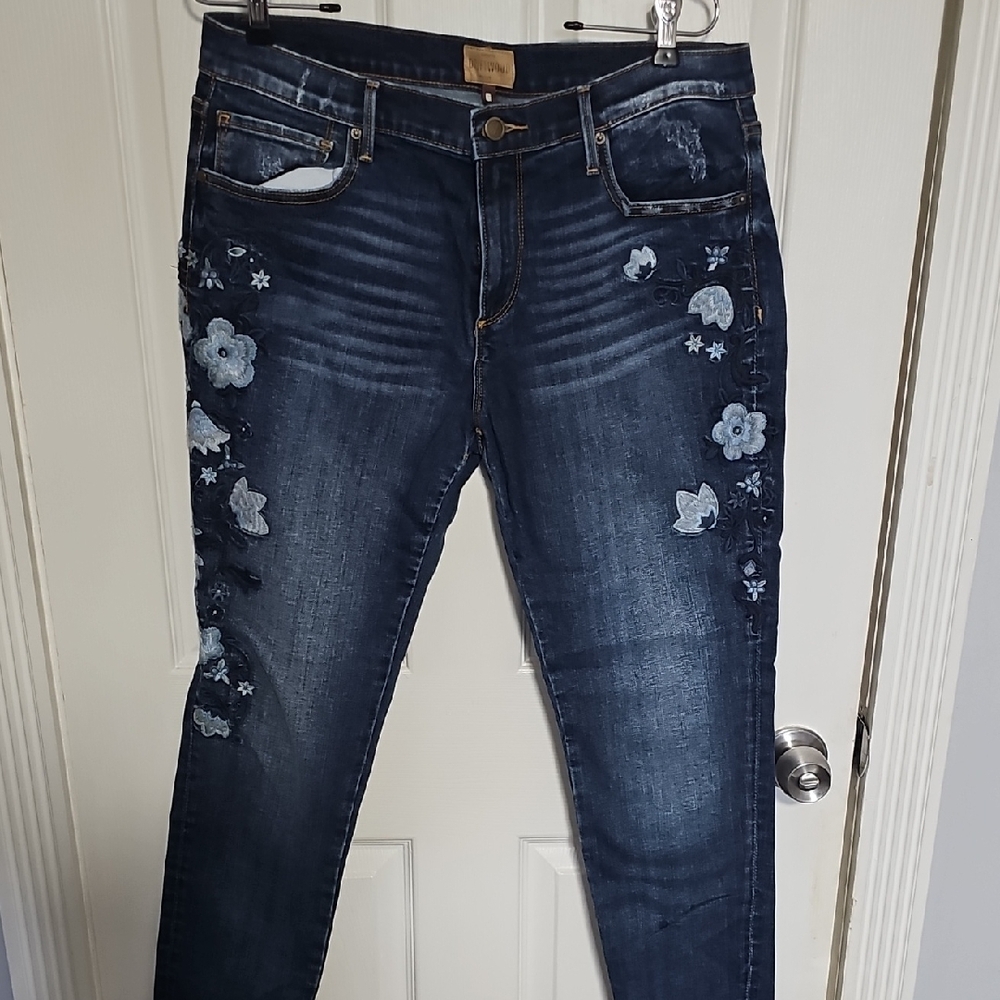 Floral Embroidered Women's Jeans - Blue